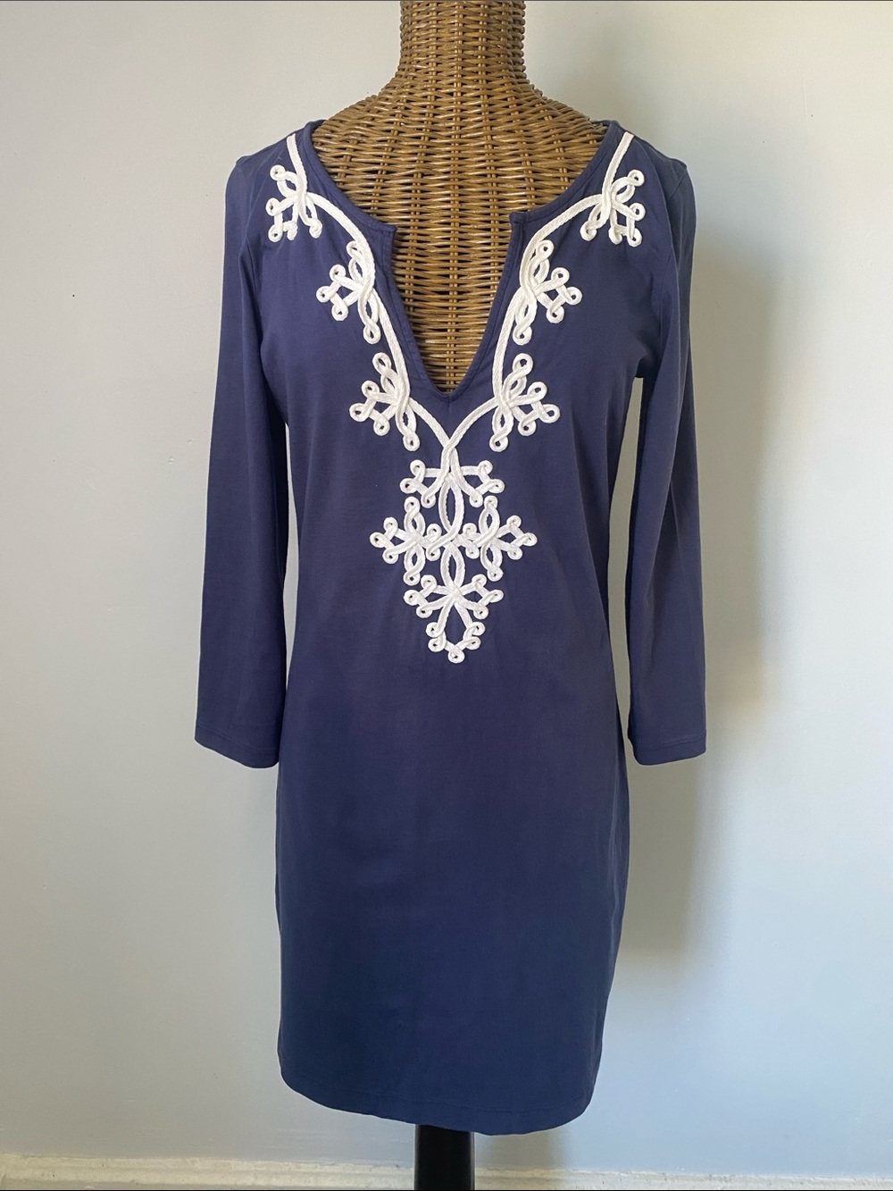 Lilly Pulitzer Navy Dress with White Embroidered V-Neck